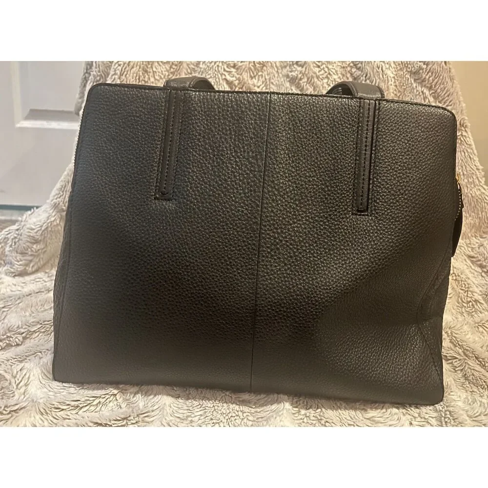 Kate Spade New York Black Pebbled Leather Double Zip Tote Bag Gold Hardware